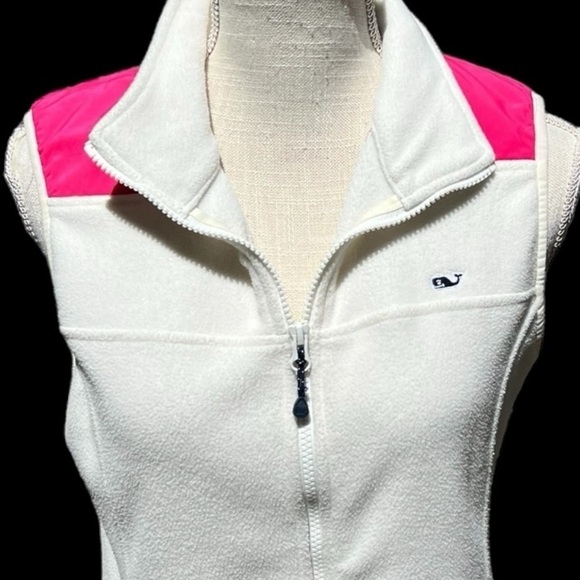 🌻Vineyard Vines White w Pink Accent Full-Zip Sweater Fleece Vest Size XS - Picture 6 of 13